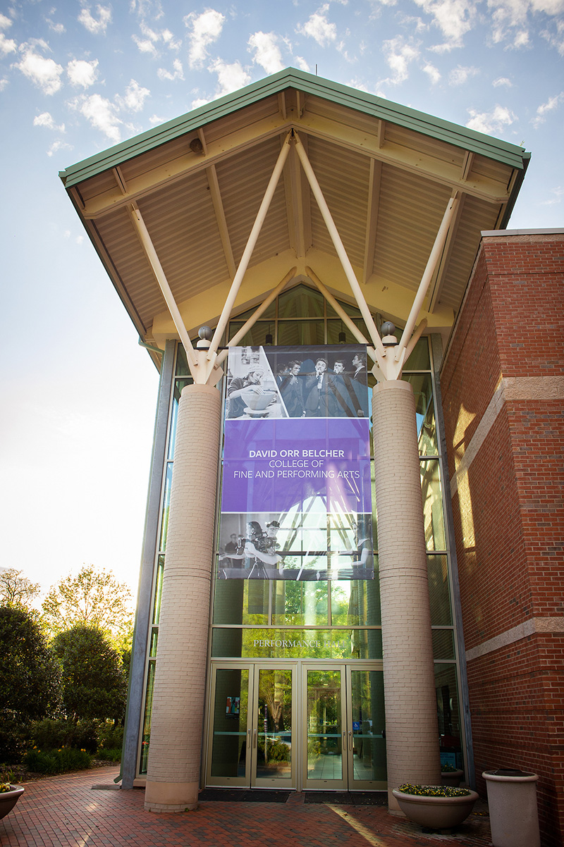 Bardo Arts Center Building with Belcher College Banner