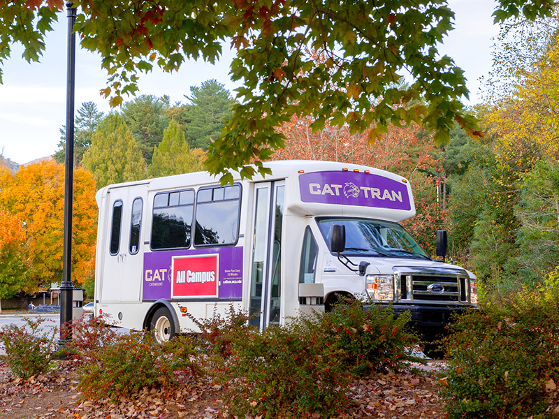 A Cat-Tran bus on campus.
