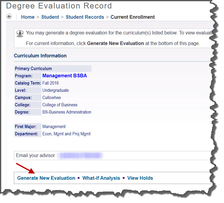 Degree Evaluation Record