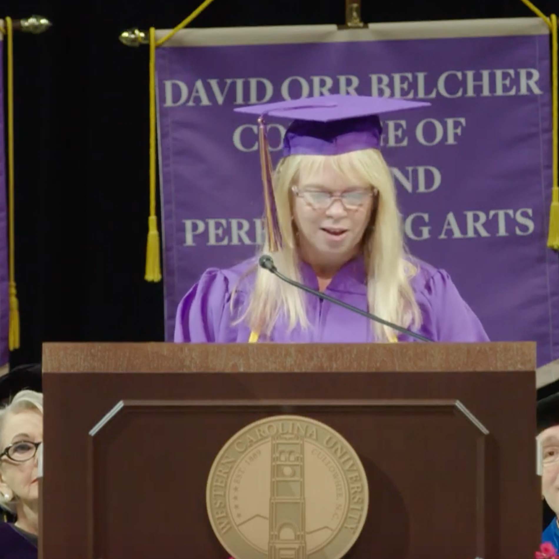 Mary Hill Lewis speaking at Commencement