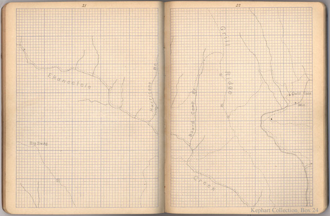 Mapping notebook pages 21 and 22.