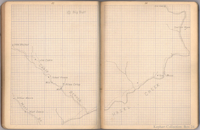 Mapping notebook pages 37 and 38.