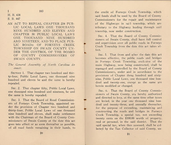 Road Laws of Swain County, 1923